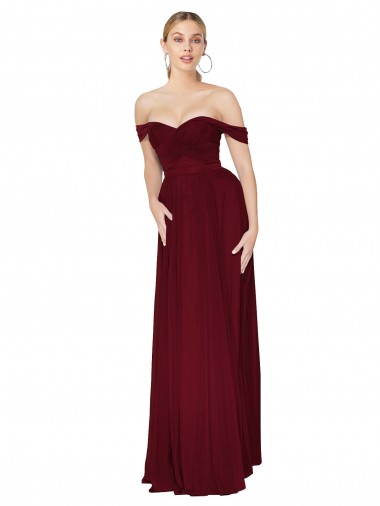 Shirred Sweetheat Neckline Off the Shoulder Long Chiffon Bridesmaid Dress / Formal Prom Dress Brisbane