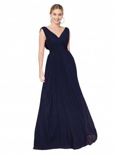 Draped Long V-Neck Floor Length Chiffon Bridesmaid Dress / Formal Prom Dress Brisbane