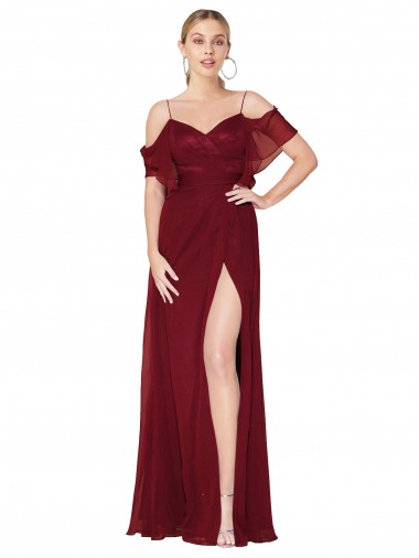 Cold Shoulder Long Mermaid Chiffon Bridesmaid Dress / Formal Prom Dress with Straps Brisbane
