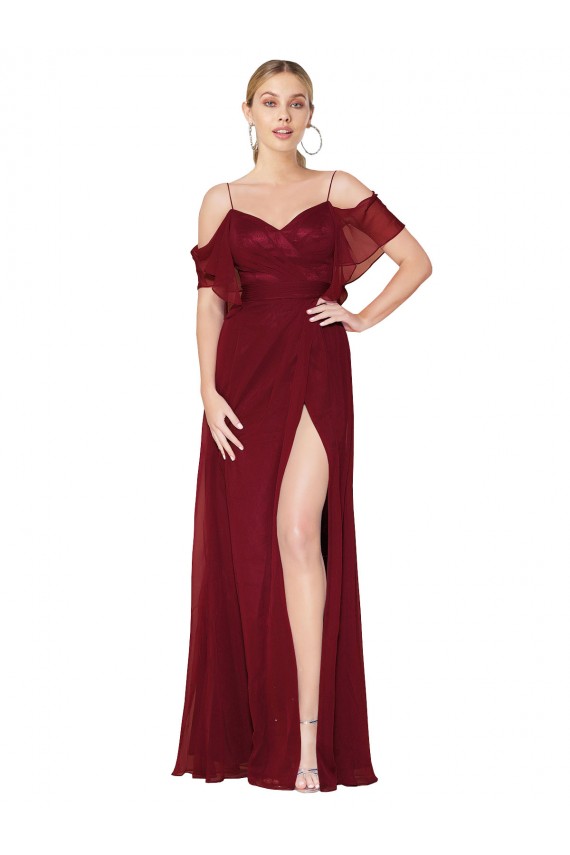 Cold Shoulder Long Mermaid Chiffon Bridesmaid Dress / Formal Prom Dress with Straps Brisbane