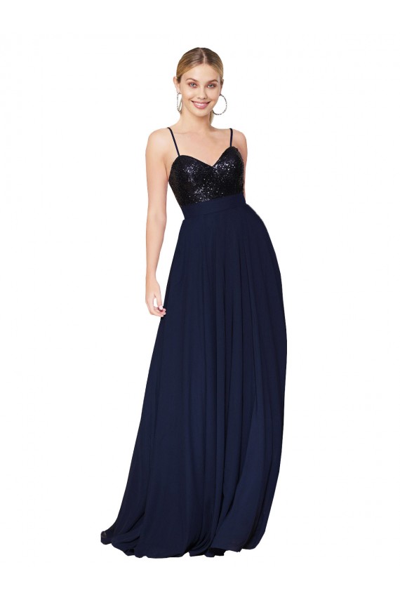 Sweetheart High Neck Sequin Top Long Chiffon Bridesmaid Dress / Prom Dress Brisbane