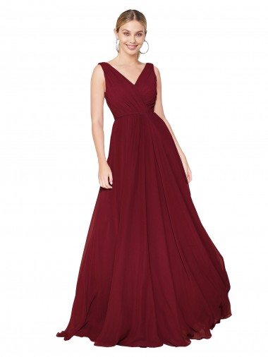 Draped A-Line V-Neck Floor Length Chiffon Bridesmaid Dress / Formal Prom Dress Brisbane