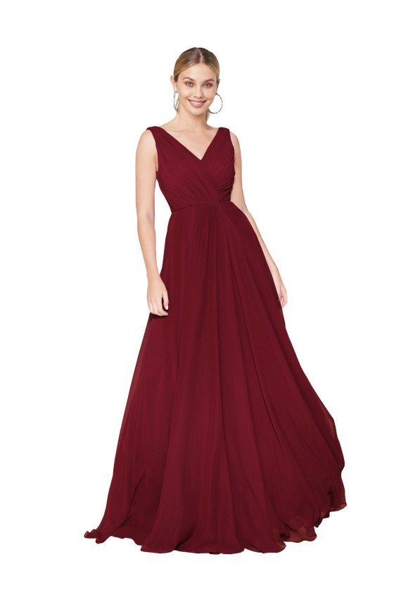 Draped A-Line V-Neck Floor Length Chiffon Bridesmaid Dress / Formal Prom Dress Brisbane
