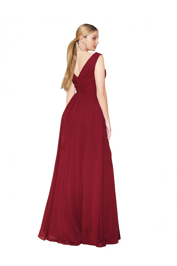 Draped Mermaid Long V-Neck Chiffon Bridesmaid Dress / Formal Prom Dress with High Slit Brisbane