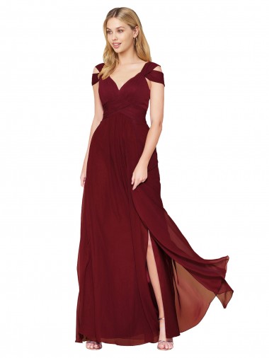 Off the Shoulder Long Chiffon Bridesmaid Dress / Formal Prom Dress with Side Slit Brisbane