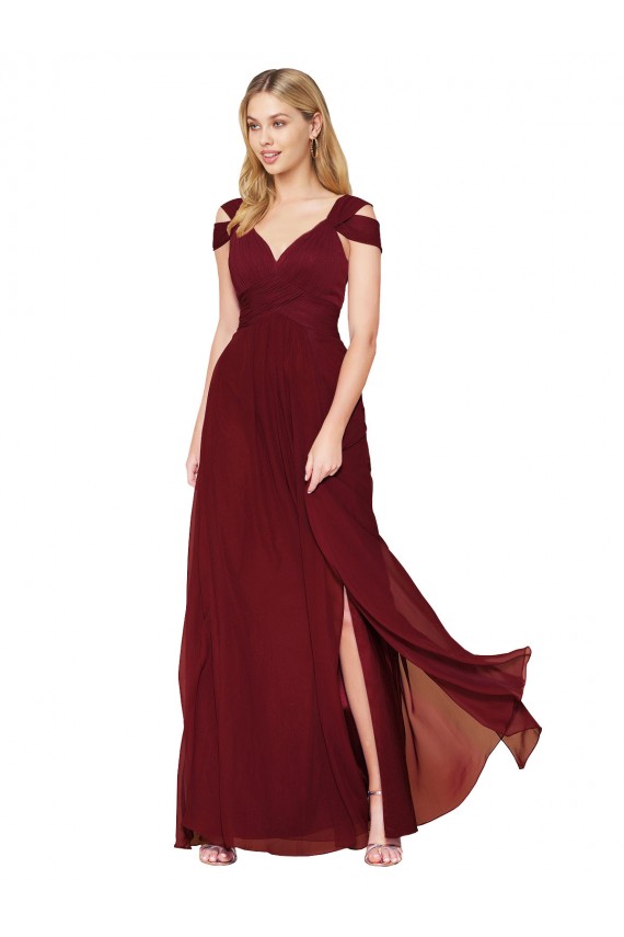 Off the Shoulder Long Chiffon Bridesmaid Dress / Formal Prom Dress with Side Slit Brisbane