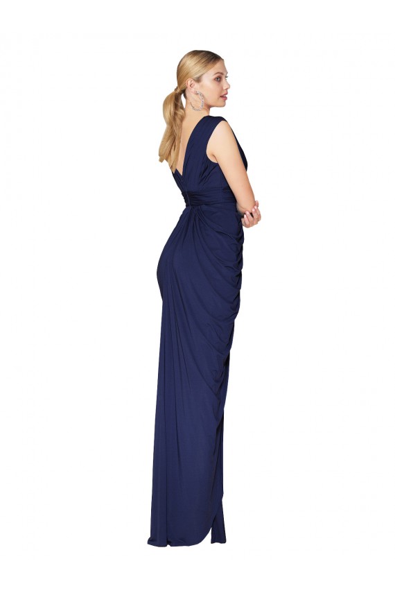 Draped V-Neck Long Chiffon Bridesmaid Dress / Formal Prom Dress with Front Slit Brisbane