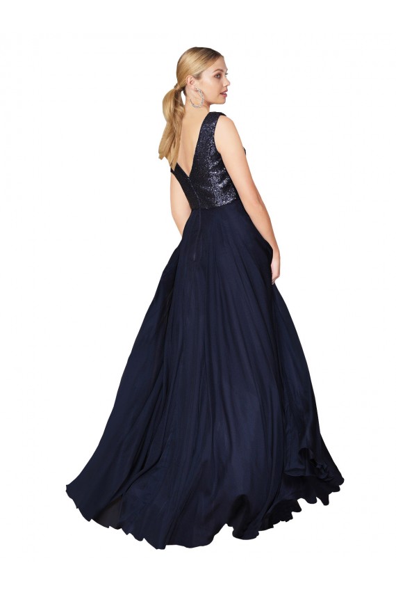High Neck V-Neck Long Chiffon Bridesmaid Dress / Prom Dress with Sequin Top Brisbane