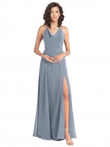 Slim A-Line Cowl Neck Long Chiffon Bridesmaid Dress with Side High Slit Brisbane