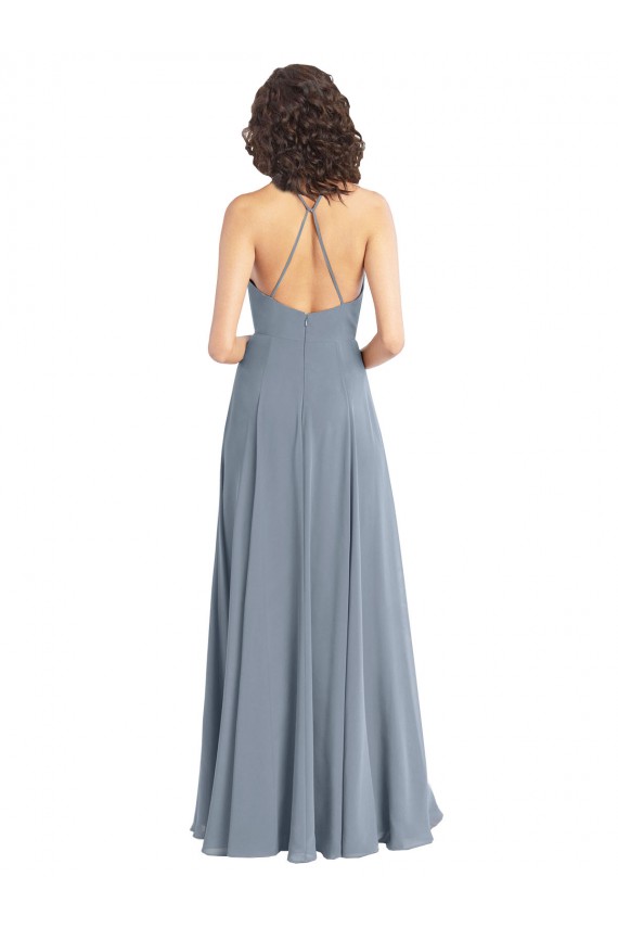 Slim A-Line Cowl Neck Long Chiffon Bridesmaid Dress with Side High Slit Brisbane