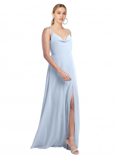 Draped Cowl Neck Tied Straps Long Chiffon Bridesmaid Dress with Slit Brisbane