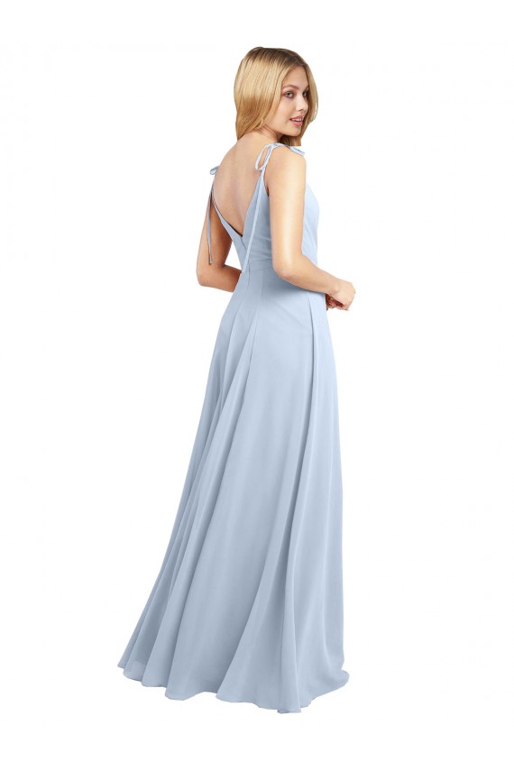 Draped Cowl Neck Tied Straps Long Chiffon Bridesmaid Dress with Slit Brisbane