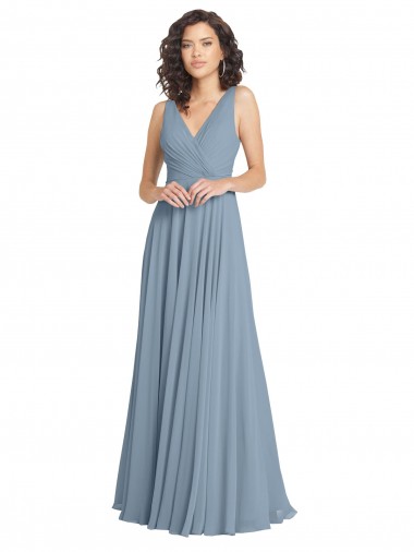 Faux Surplice Bodice Long Chiffon Bridesmaid Dress with V-Neckline Brisbane