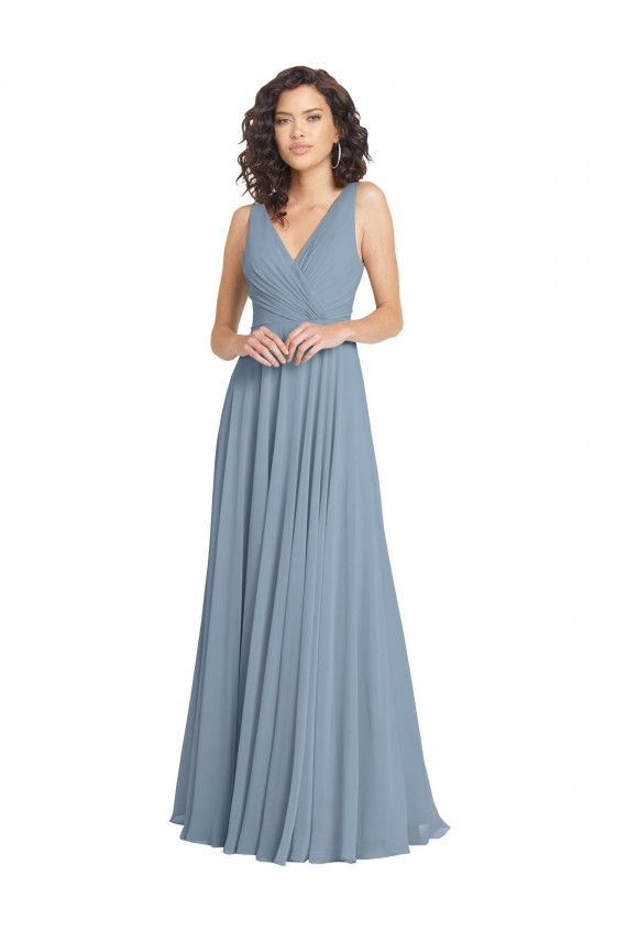 Faux Surplice Bodice Long Chiffon Bridesmaid Dress with V-Neckline Brisbane
