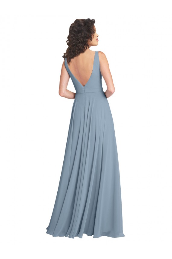 Faux Surplice Bodice Long Chiffon Bridesmaid Dress with V-Neckline Brisbane