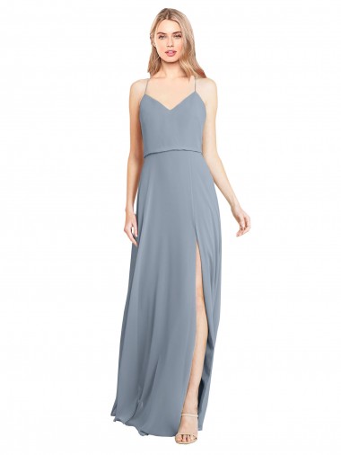 Spaghetti Straps V-Neckline Long Chiffon Bridesmaid Dress with High Slit Brisbane
