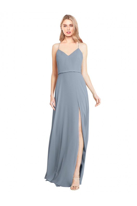 Spaghetti Straps V-Neckline Long Chiffon Bridesmaid Dress with High Slit Brisbane
