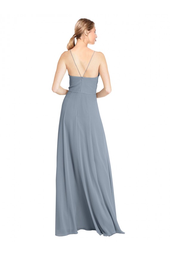 Spaghetti Straps V-Neckline Long Chiffon Bridesmaid Dress with High Slit Brisbane