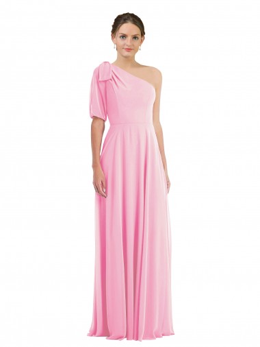 Bow One Shoulder Flounce Sleeve Maxi Bridesmaid Dress Brisbane