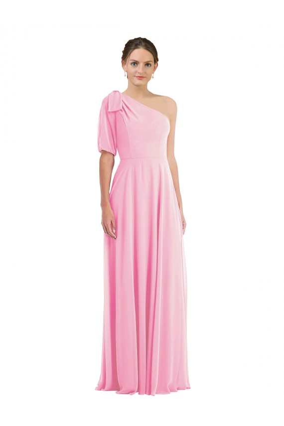 Bow One Shoulder Flounce Sleeve Maxi Bridesmaid Dress Brisbane