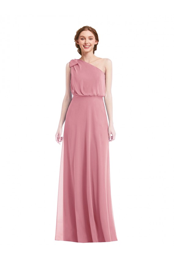 One Shoulder Bow Blouson Bodice Maxi Bridesmaid Dress Brisbane