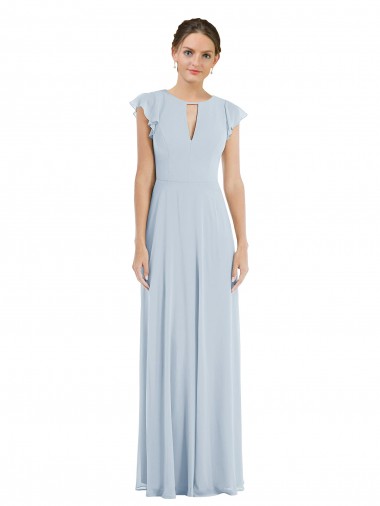 Flutter Sleeve V Keyhole Chiffon Maxi Formal Bridesmaid Dress Brisbane