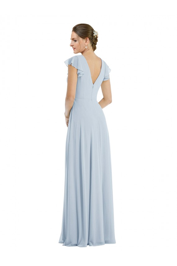 Flutter Sleeve V Keyhole Chiffon Maxi Formal Bridesmaid Dress Brisbane
