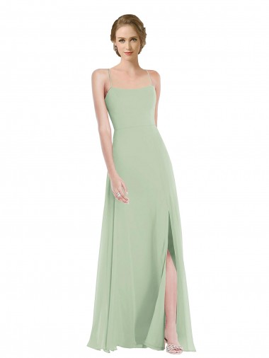 Scoop Neck Tie Strap Maxi Bridesmaid Dress with Front Slit Brisbane