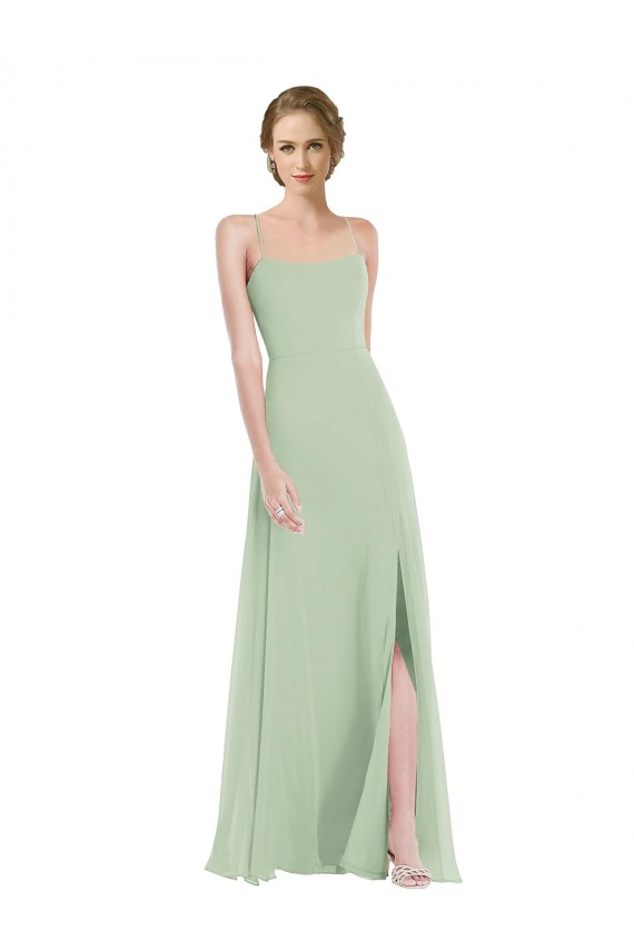 Scoop Neck Tie Strap Maxi Bridesmaid Dress with Front Slit Brisbane