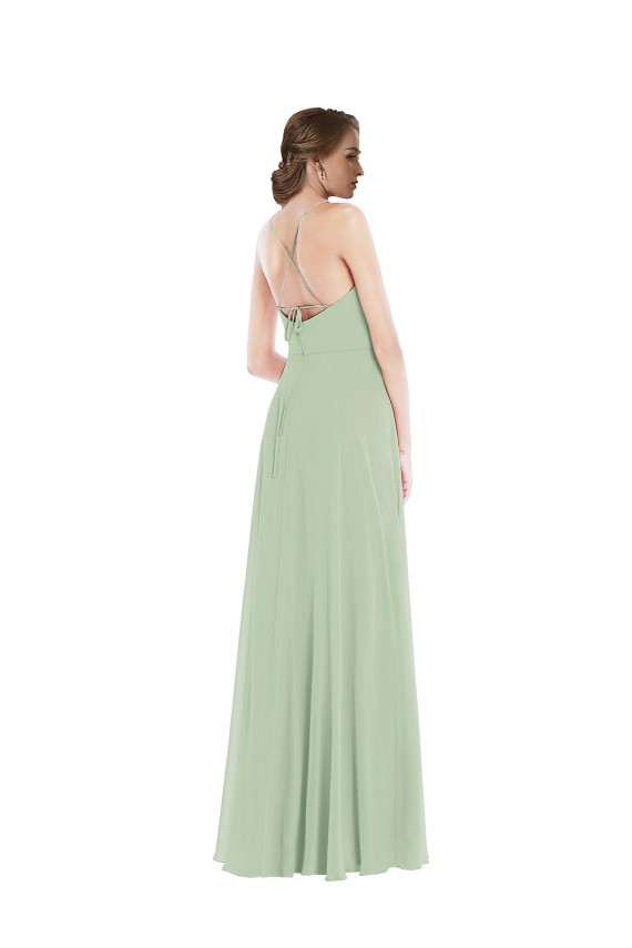 Scoop Neck Tie Strap Maxi Bridesmaid Dress with Front Slit Brisbane