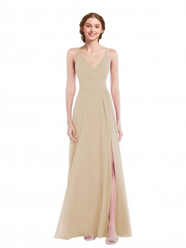 Faux Wrap Criss Cross Back Maxi Bridesmaid Dress with Front Slit Brisbane