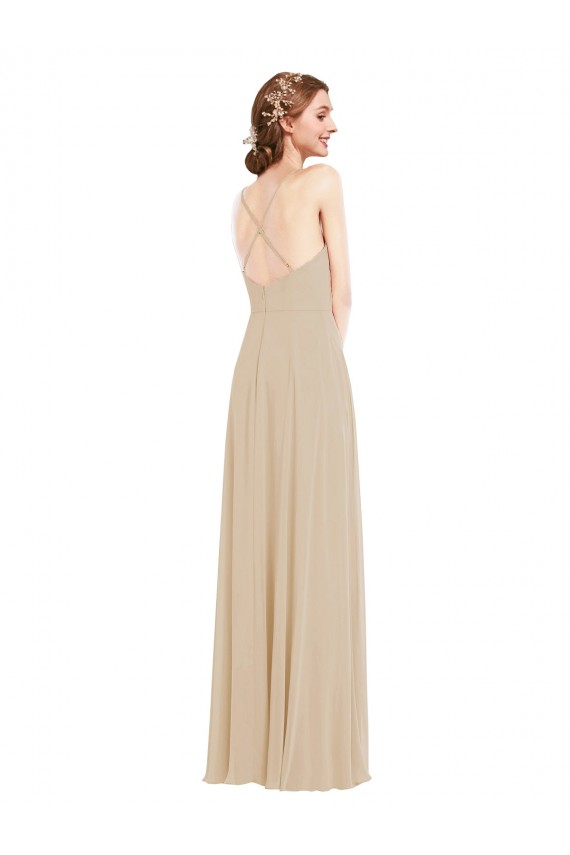 Faux Wrap Criss Cross Back Maxi Bridesmaid Dress with Front Slit Brisbane