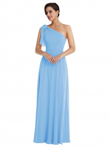 Draped One Shoulder Maxi Bridesmaid Dress with Scarf Bow Brisbane