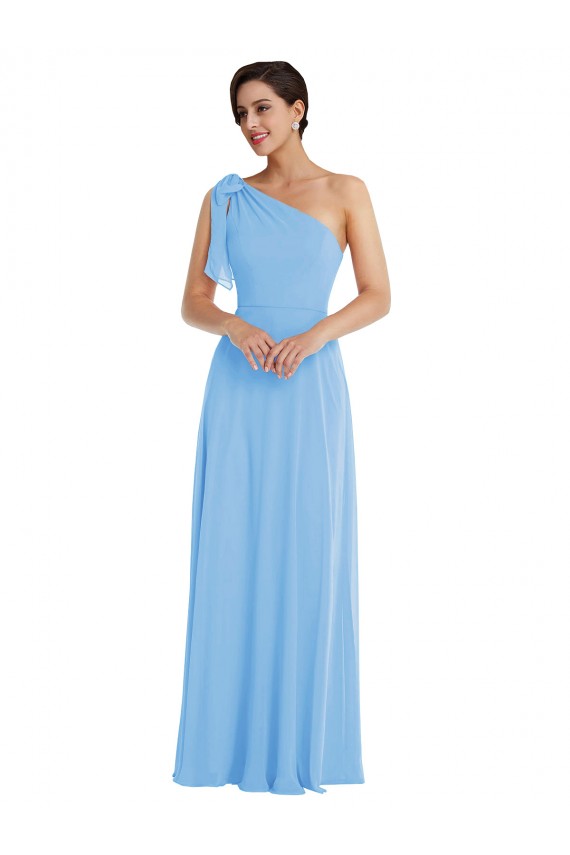 Draped One Shoulder Maxi Bridesmaid Dress with Scarf Bow Brisbane