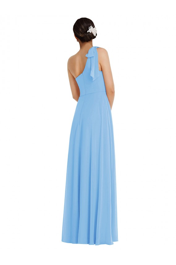 Draped One Shoulder Maxi Bridesmaid Dress with Scarf Bow Brisbane