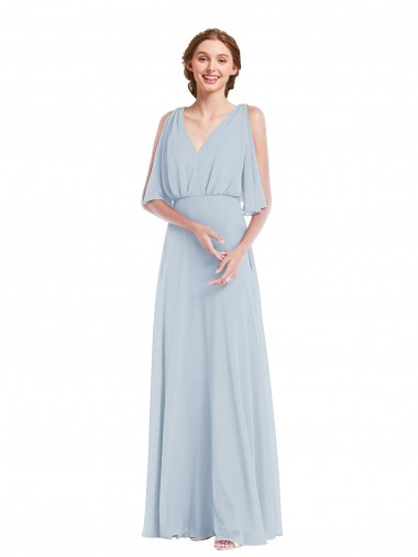 V-Neck Split Sleeves Blouson Bodice Maxi Bridesmaid Dress Brisbane