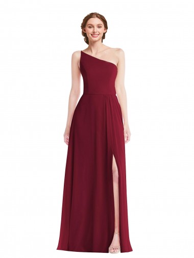 One Shoulder Chiffon Maxi Bridesmaid Dress with Shirred Front Slit Brisbane