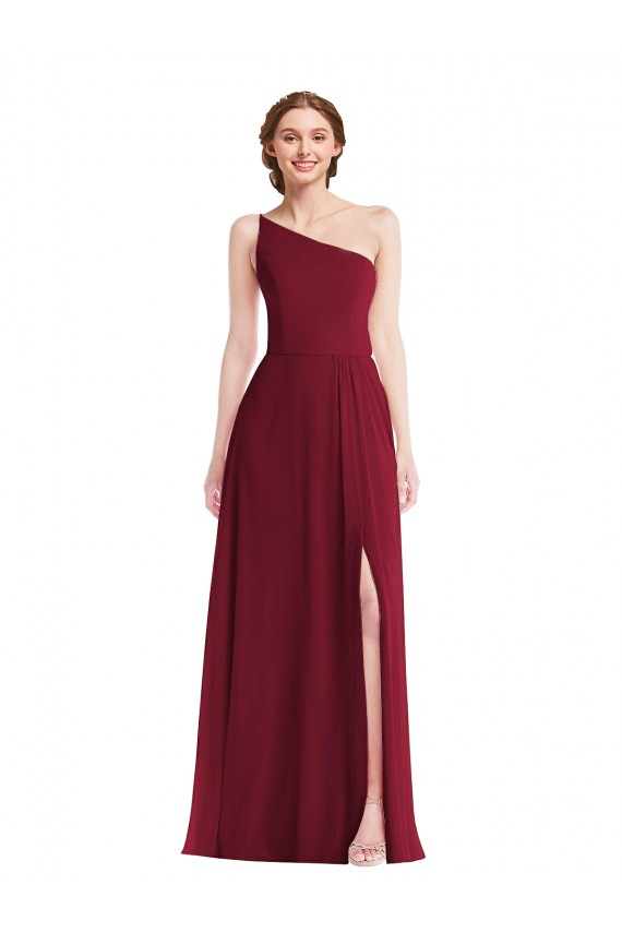 One Shoulder Chiffon Maxi Bridesmaid Dress with Shirred Front Slit Brisbane