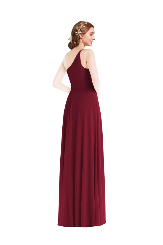 One Shoulder Chiffon Maxi Bridesmaid Dress with Shirred Front Slit Brisbane