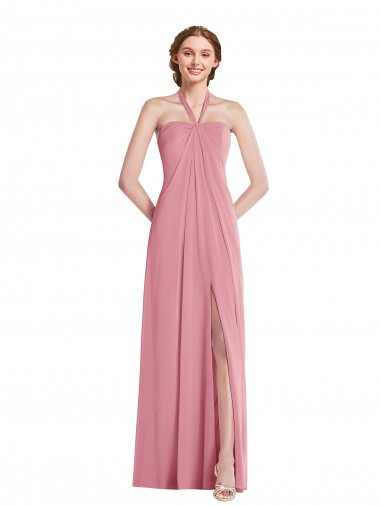 Draped Chiffon Grecian Column Bridesmaid Dress with Front Slit Brisbane