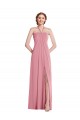 Draped Chiffon Grecian Column Bridesmaid Dress with Front Slit Brisbane