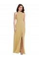 Stand Collar Halter Maxi Bridesmaid Dress with Criss Cross Open Back Brisbane