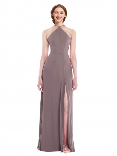 Diamond Halter Maxi Formal Bridesmaid Dress with Front Slit Brisbane