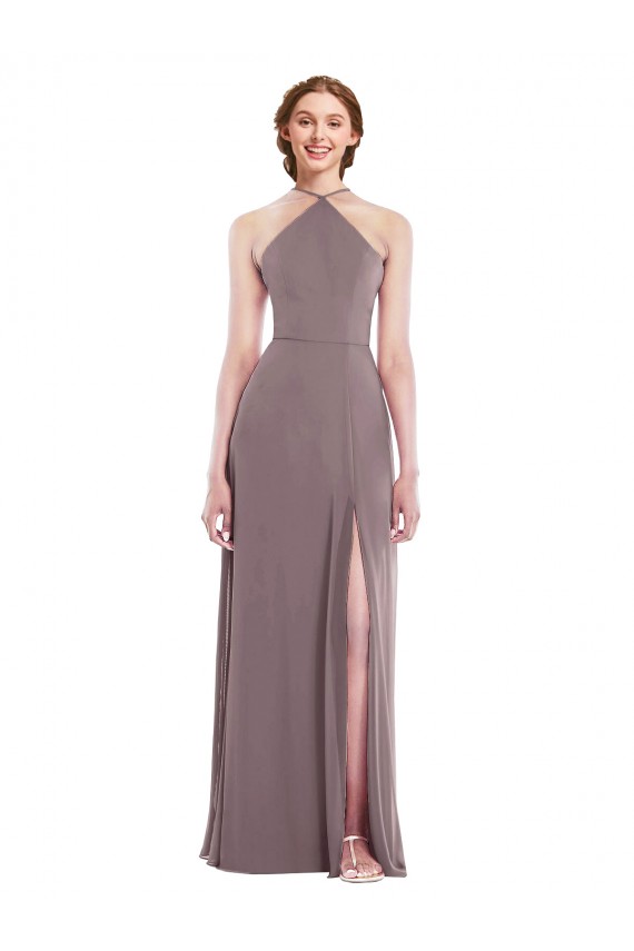 Diamond Halter Maxi Formal Bridesmaid Dress with Front Slit Brisbane
