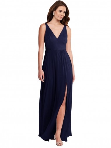 Deep V-Neck Chiffon Maxi Bridesmaid Dress with Front Slit Brisbane
