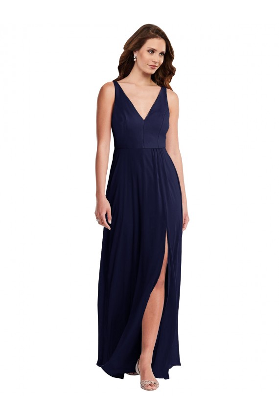 Deep V-Neck Chiffon Maxi Bridesmaid Dress with Front Slit Brisbane