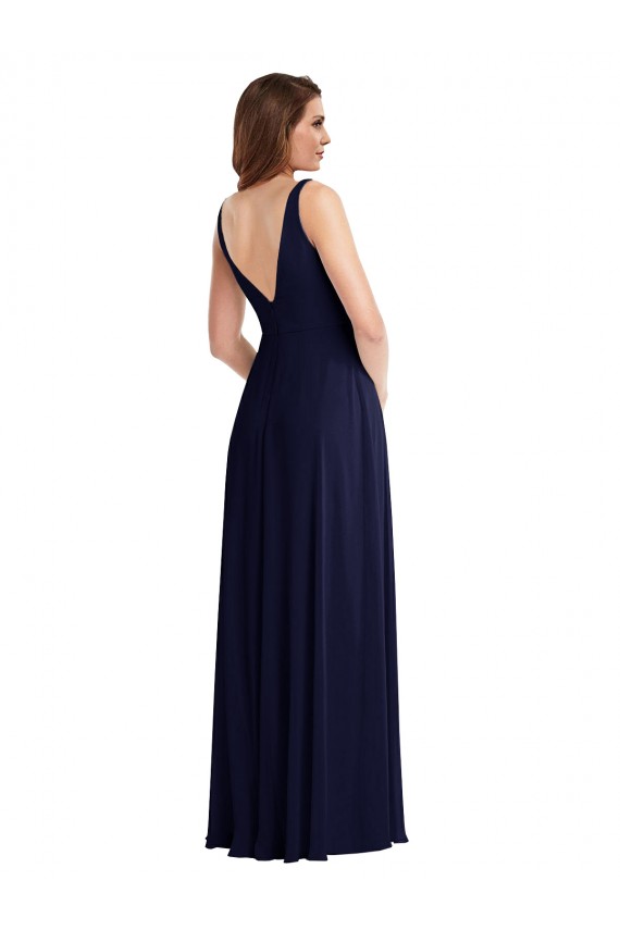 Deep V-Neck Chiffon Maxi Bridesmaid Dress with Front Slit Brisbane