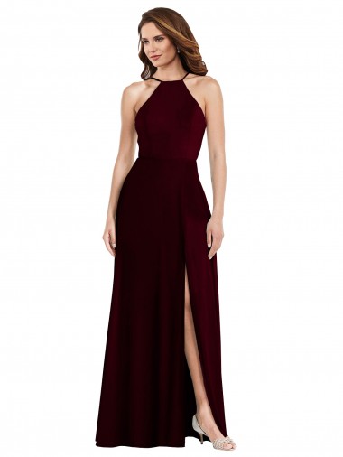 Halter Spaghetti Straps Maxi Bridesmaid Dress with Front Slit Brisbane