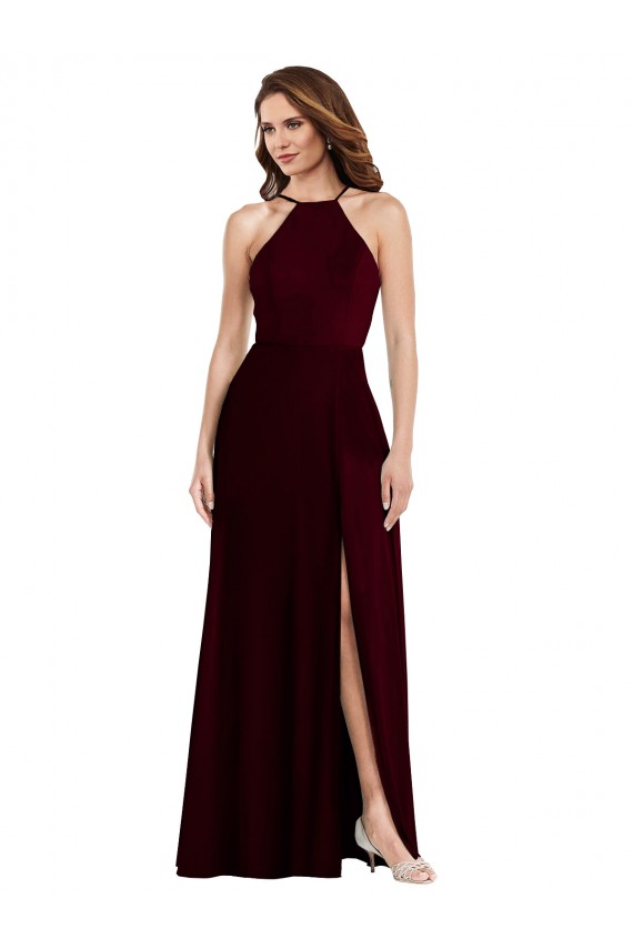 Halter Spaghetti Straps Maxi Bridesmaid Dress with Front Slit Brisbane