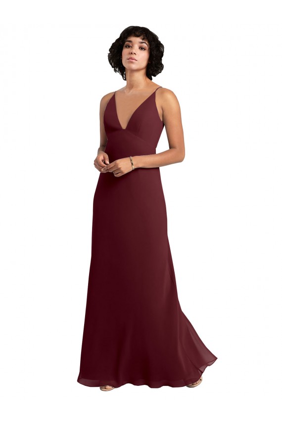 Notched Neckline Empire Waist Chiffon Slip Bridesmaid Dress Brisbane